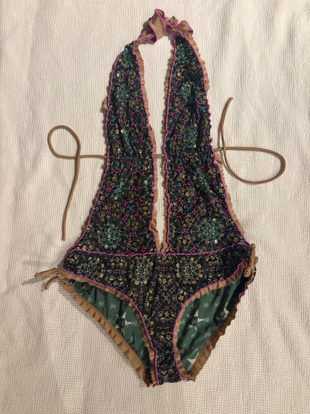 LLENA era de GRACIA Floral Deep V Halter One-Piece Swimsuit - Multicolor M
